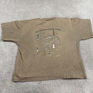 Vintage North Carolina Lighthouses Shirt Mens L Brown Map Graphic 90s Coastal